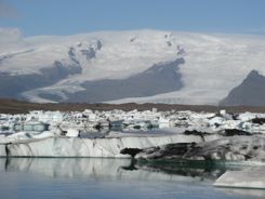 Vatnajokull (glacier) with Jokulsarlon - an iceberg filled lake in front