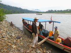Boarding the river boat for eight hours from Amazonia Lodge to Manu Wildlife Lodge