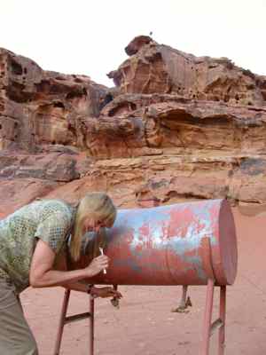 Brushing teeth with "tap water" Wadi Rum Jordan Brushing teeth with "tap water" Wadi Rum Jordan