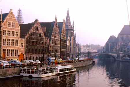 Ghent has classic Flemish buildings on the Leie River