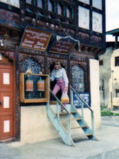 Shopping in Bhutan... We had to climb into the shop.