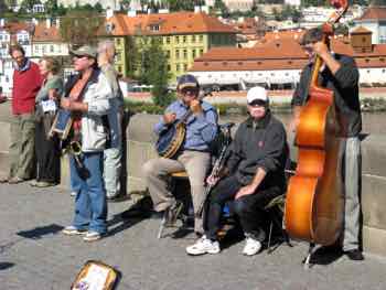 Street Musicians crowd the Charles Bridge in Prague Street Musicians crowd the Charles Bridge in Prague