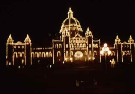 Victoria Parliament building glows at night Victoria Parliament building glows at night